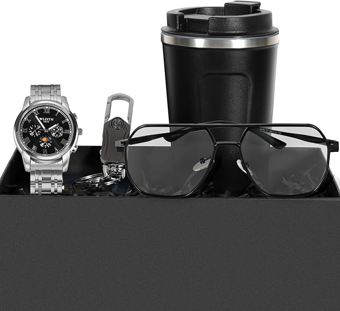 BSTcentelha Men Gift Set Wrist Watch Belt Keychain Sunglasses Mens Gift