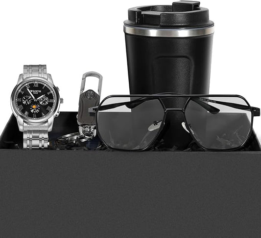 BSTcentelha Men Gift Set Wrist Watch Belt Keychain Sunglasses Mens Gift