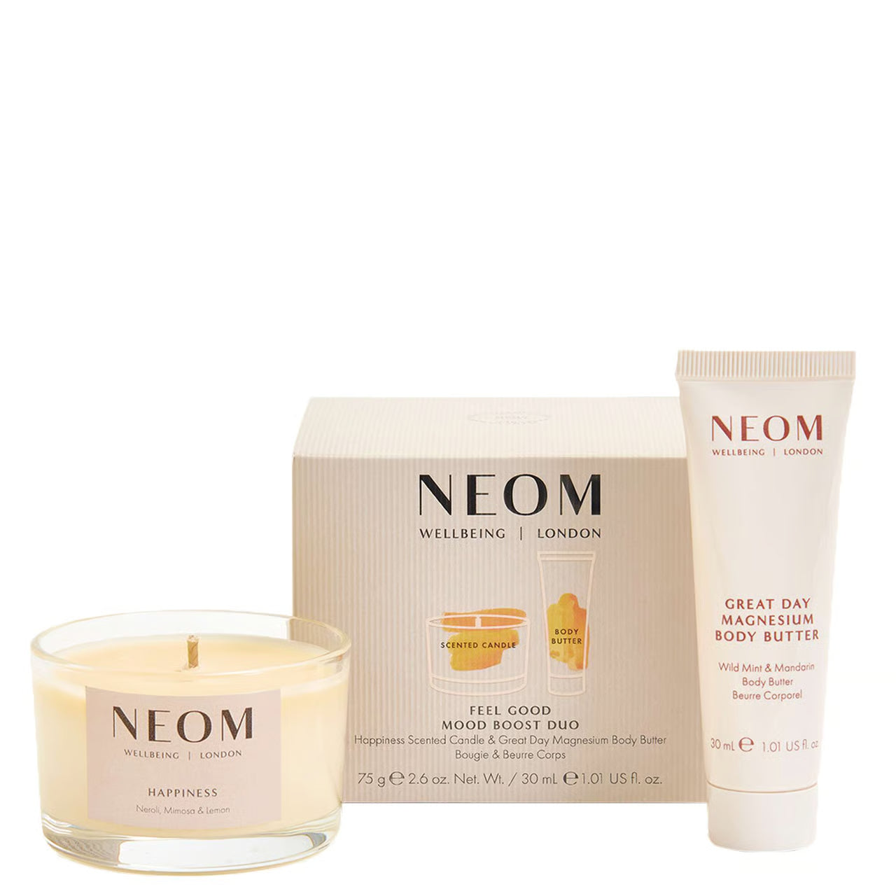 Neom Wellbeing London Happiness Mood Boost Duo - Candle & Body Butter