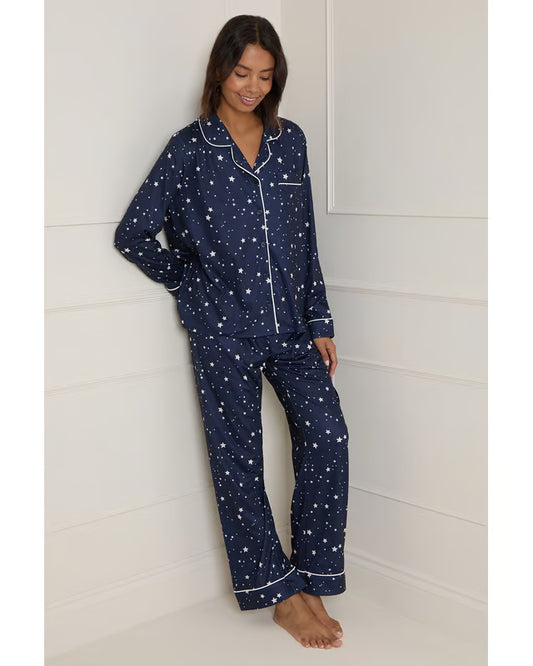 Dorothy Perkins Navy Star Tipped Long Sleeve Pyjama Set