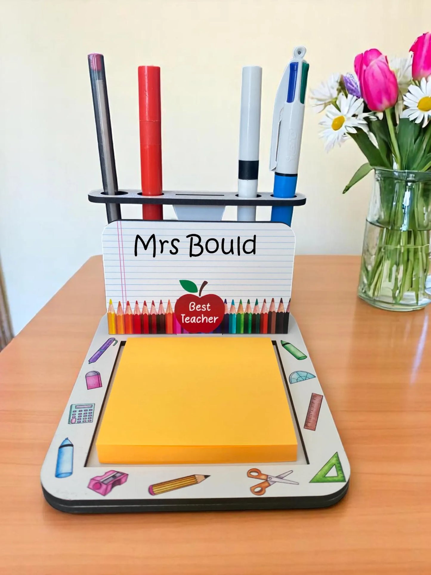 Personalised teacher sticky note and pen holder