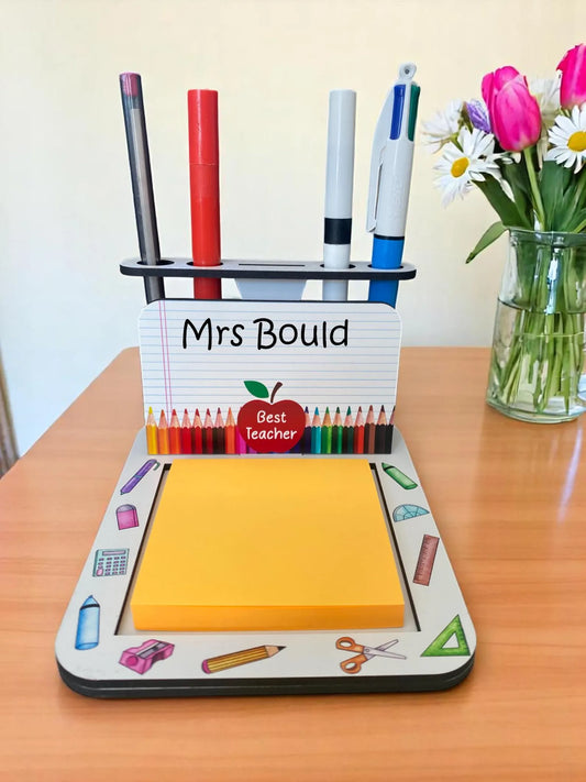 Personalised teacher sticky note and pen holder