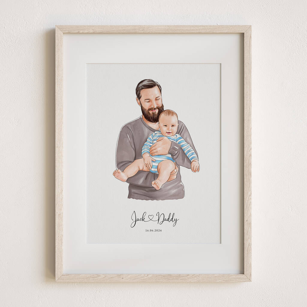 Custom Father's Day Gift – Personalised Watercolour Portrait For Dad