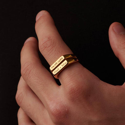 Gold Dual Engraved Signet Ring For Men And Women ( onsite deal10% off gift + card with code MATCH10 3/2/26)